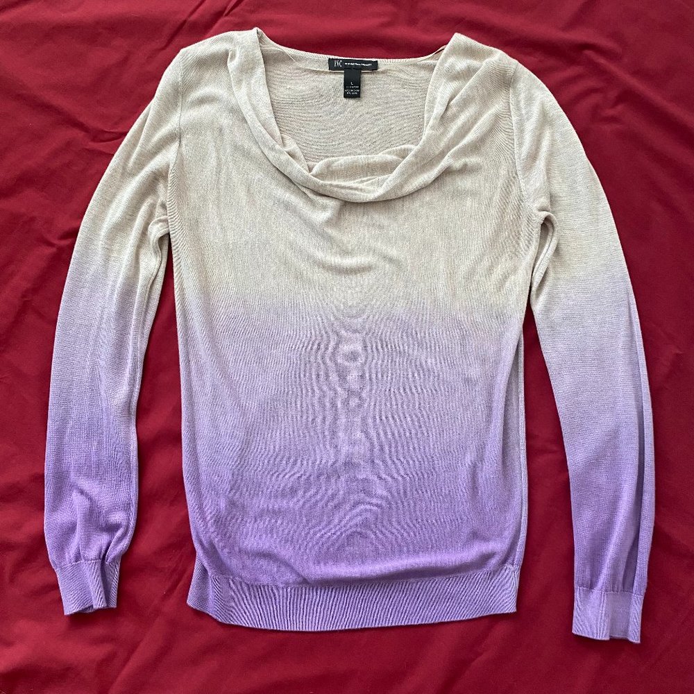 INC International Concepts Tan Purple Gradient Lightweight Longsleeve Sweater
